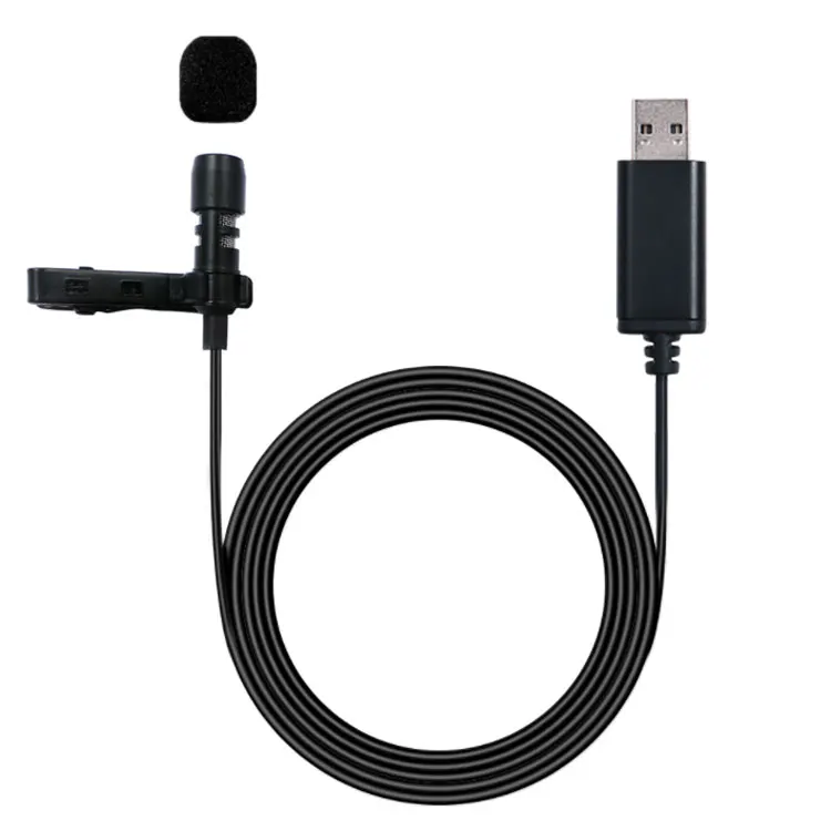 

USB lavalier microphone desktop laptop voice chest clip USB microphone live sound card karaoke microphone, Black