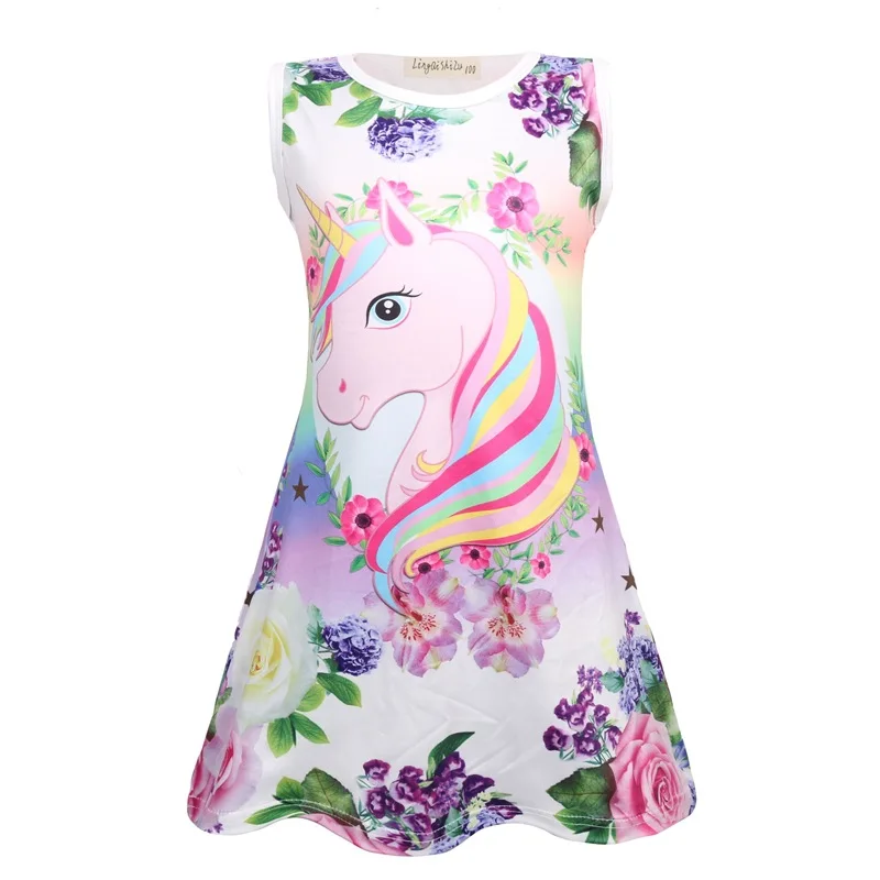 

2021 Baby Girls Dress Cotton Print Unicorn Kids Dress Childrenswear Wholesale