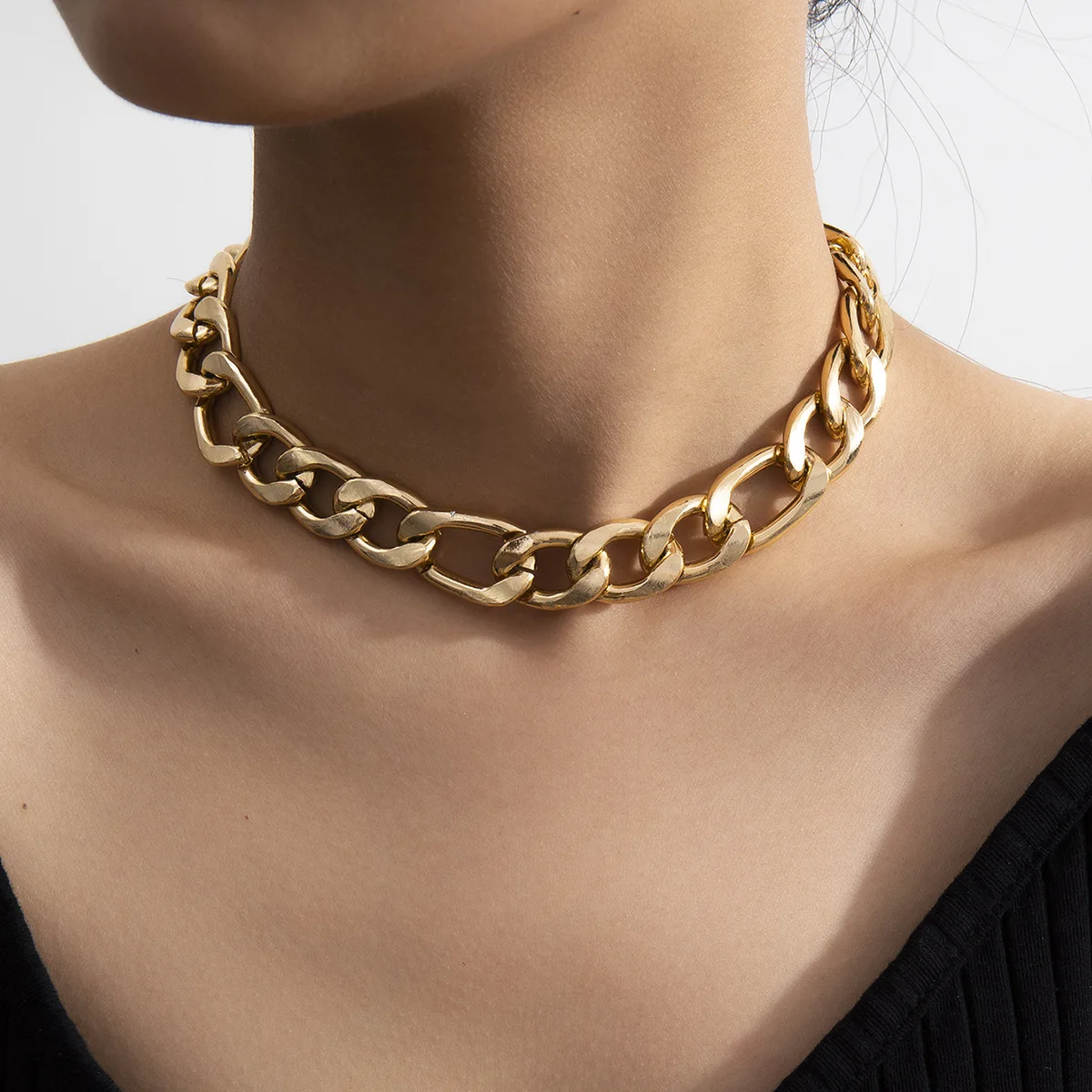 

VRIUA Punk Cuban Choker Necklace Collar Statement Hip Hop Big Chunky Aluminum Gold Silver Color Thick Chain Necklace Women Jewel