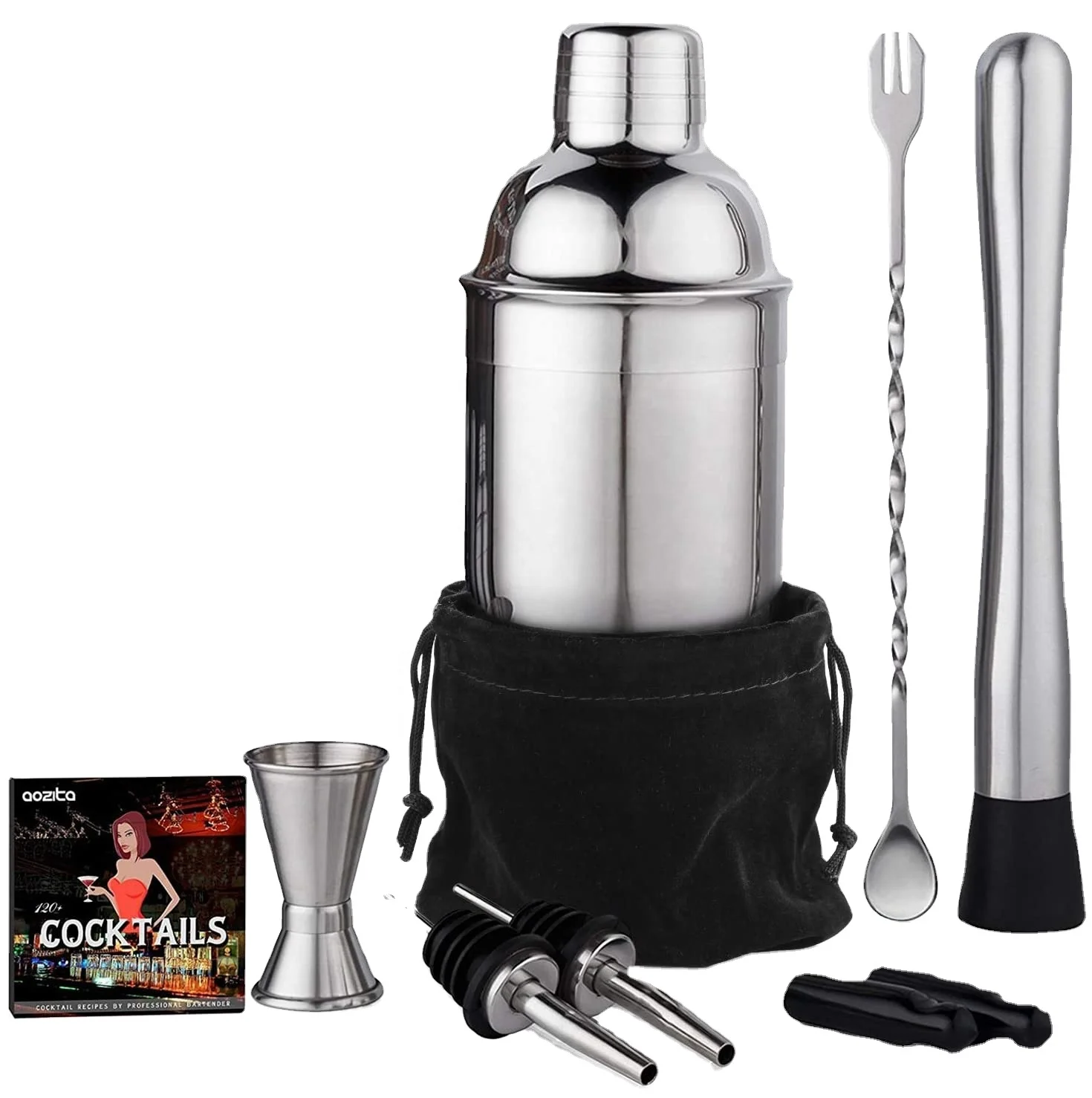 

Promotional Glossy Polished Stainless Steel Cocktail Shaker Set Professional Bar Tools 24 Oz Cocktail Shaker Set