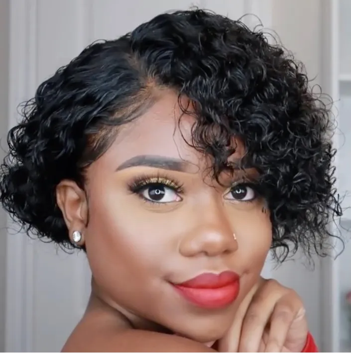 

Wholesale Hot Sale Women Wig Fashion Black Exploding Curly Short Hair Wig High Temperature Silk Chemical Fiber Wig, Picture