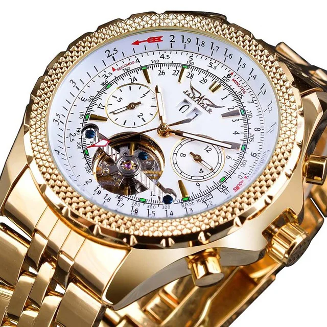 

Jaragar GMT976 Flying Series Golden Bezel Scale Dial Design Tourbillon Automatic Mechanical Watches Relogio Masculino