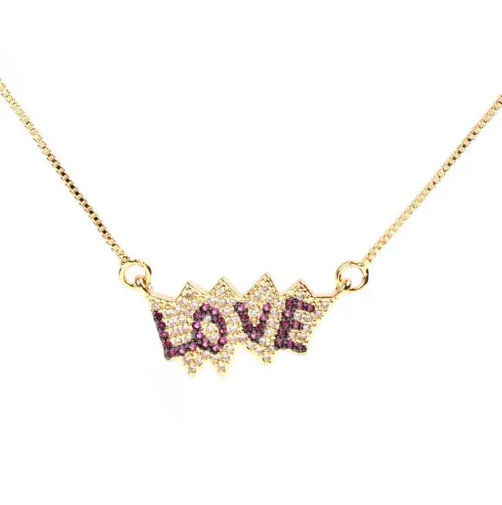 fashion love letters zircon high quality fuchsia stone chain