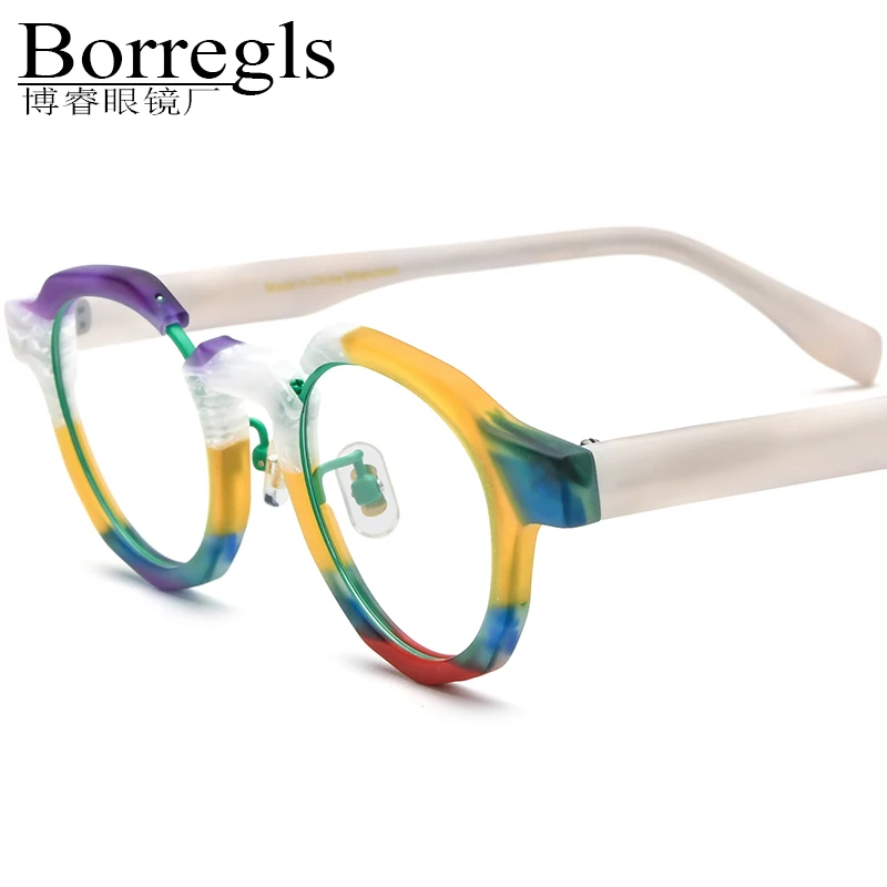Borregls Multicolor Matte Acetate Glasses Frame Women 2024 Fashion Cat Eye Eyeglasses Optical Spectacles Man Retro Eyewear 19378
