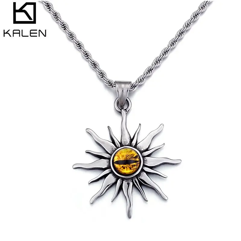 

KALEN Stainless Steel Silver Gemstone Charm Pendant Necklaces Men Choker KP59293-BD
