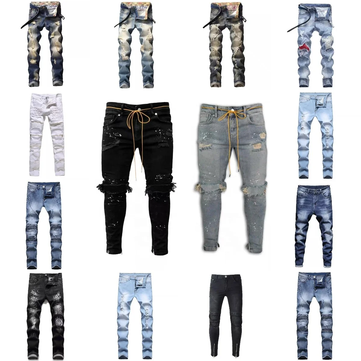 

low price wholesale 2022 new men's elastic rip skinny jeans fashion zipper jeans for mens