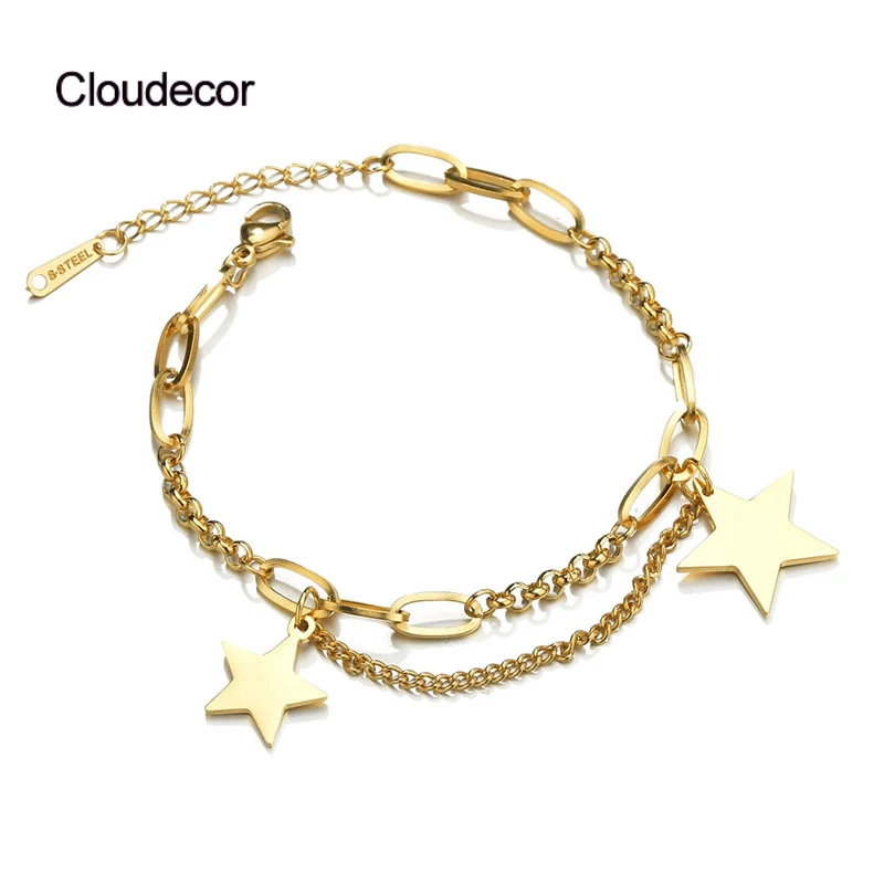 

Stainless Steel Elegant Bracelet Gold Plated Chain Bracelet With Stars Charm Bracelet For Women Stainless Steel Jewelry, Steel/gold/rose gold