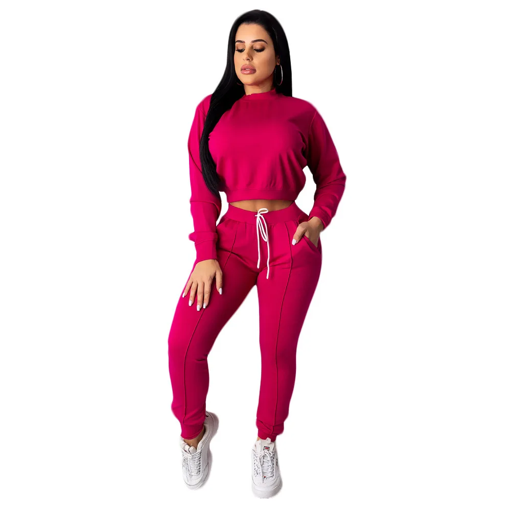 

wholesale Solid Top And Pants tracksuits Fashion custom Two Piece Set woman tracksuits latest designs, Picture