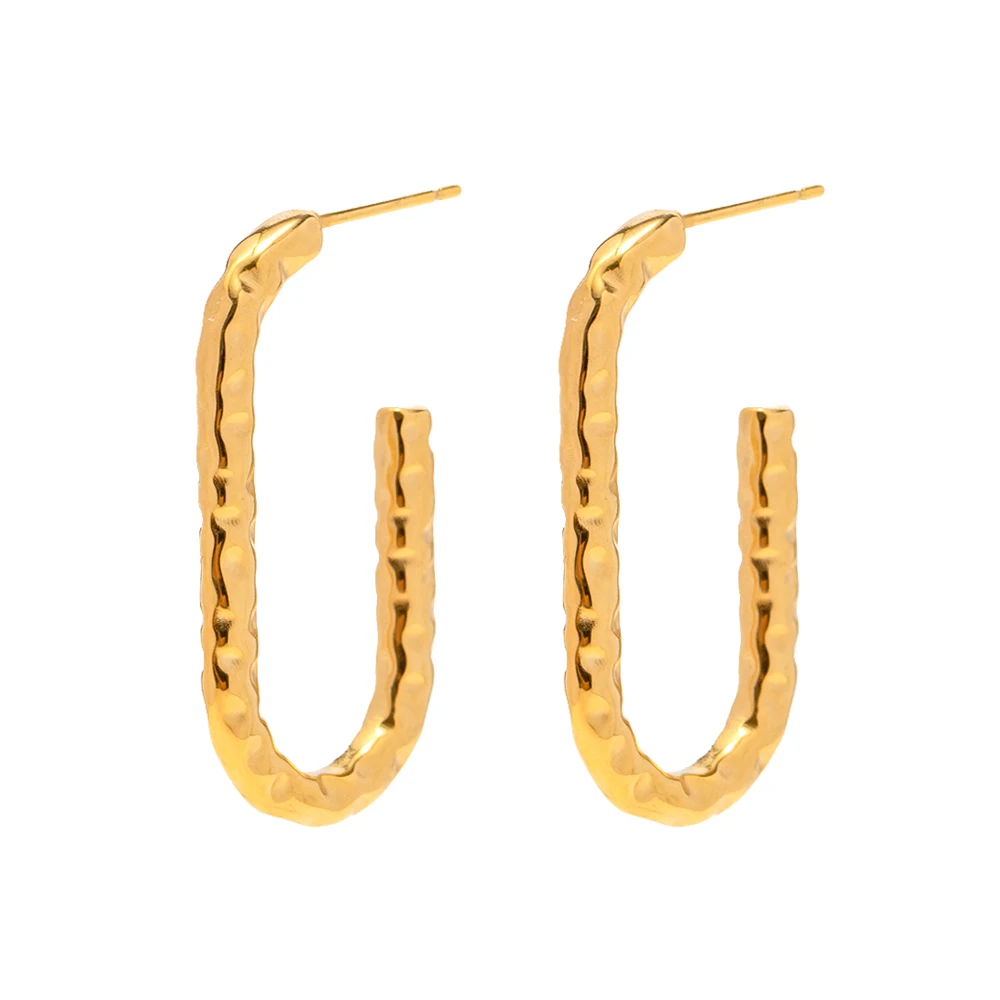 

Charm 18k Gold Plated Stainless Steel Jewelry Waterproof Geometric U Shaped Texture Earrings for Girls