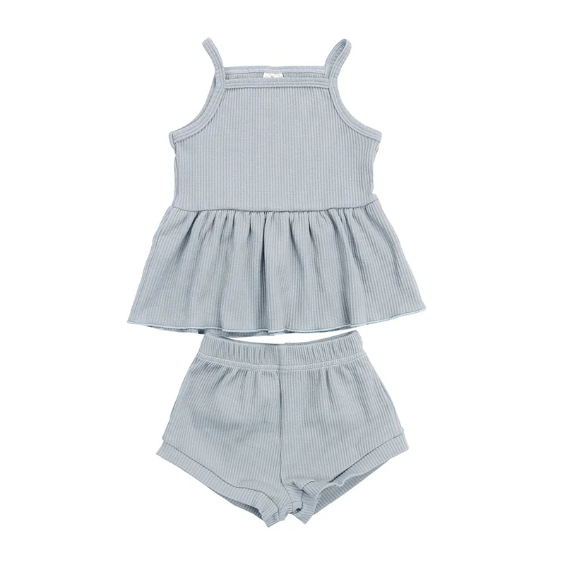 
Sleeveless baby clothes sets summer kid clothing outfits boutique toddle clothes ribbed girls sets 