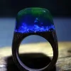 Resin making magic forest vision ring northern lights micro landscape handmade sanders ring