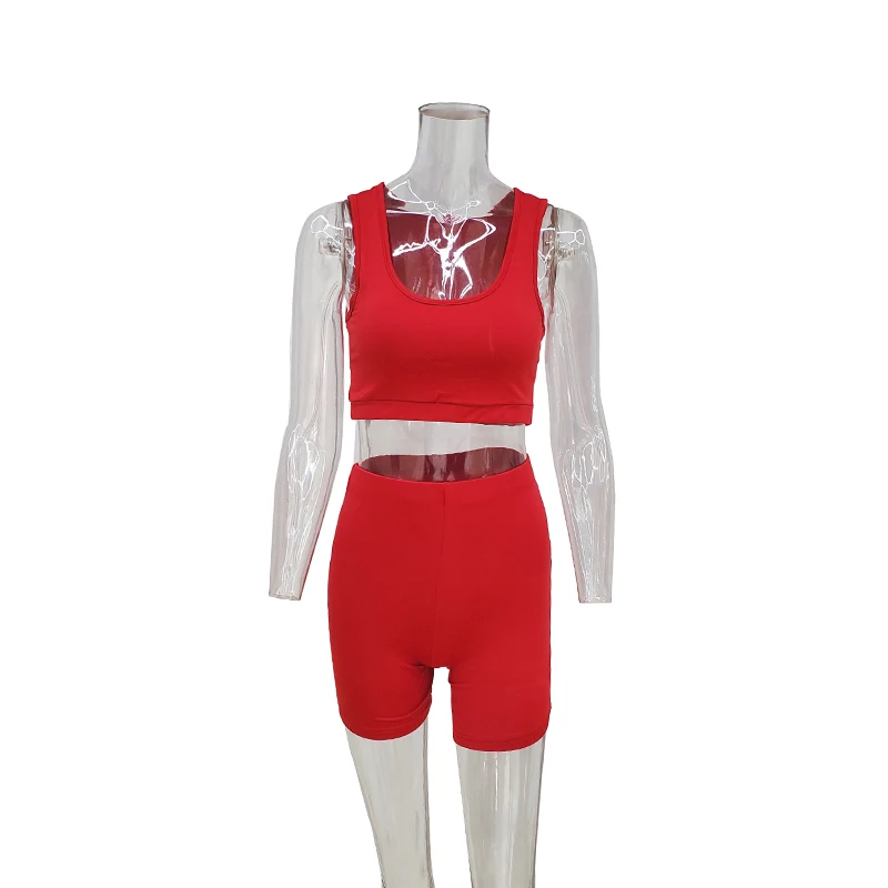

Wangmu Summer new sexy two piece sports suit sleeveless slim ladies tops Casual two piece AM830