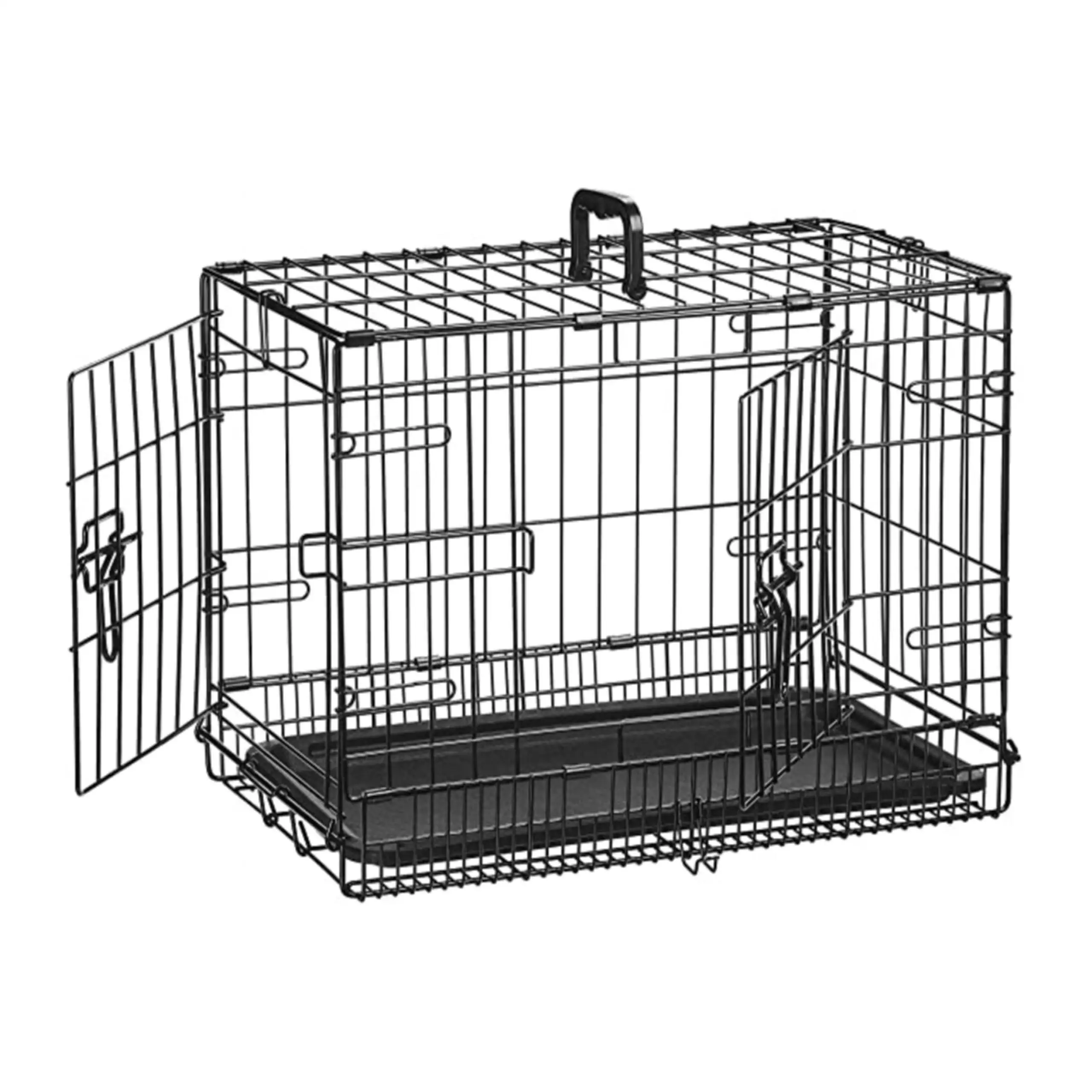 

Double Door Metal Wire Portable Foldable Pet Dog Crate Kennel With Tray 6 Sizes S to XXXL 18"to 48", Black