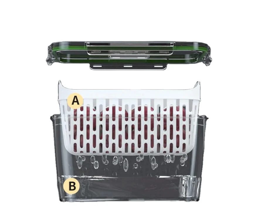 

Double layer fresh keeping plastic drain basket household kitchen food refrigerator frozen storage box