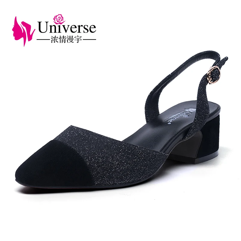 

H040 Square Heel Genuine Leather Med Heel Women Dress shoes Wholesale, Gold/sliver