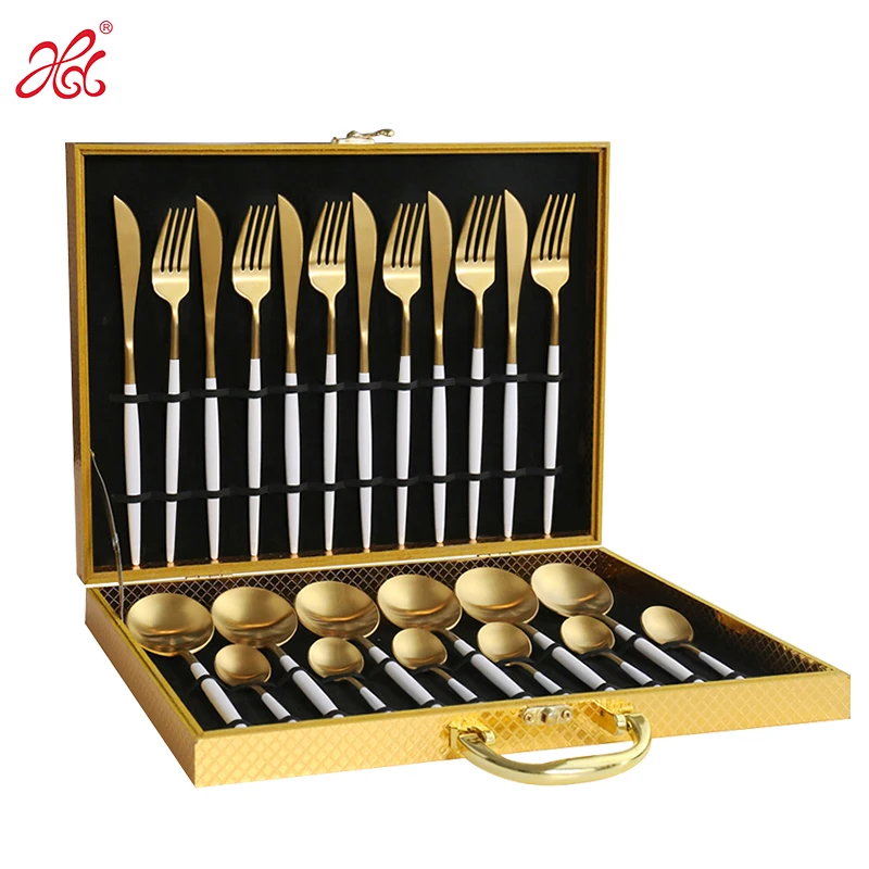 

D038 Manufacture Wholesale 18/10 24 pcs Spoon Fork Luxury Gold Wedding Flatware Stainless Steel Cutlery Set, Black,white ,gold ,pink,blue,red,silver