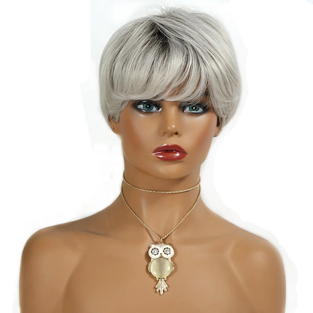 

ombre silver gray color natural looking synthetic machine made wigs for black women