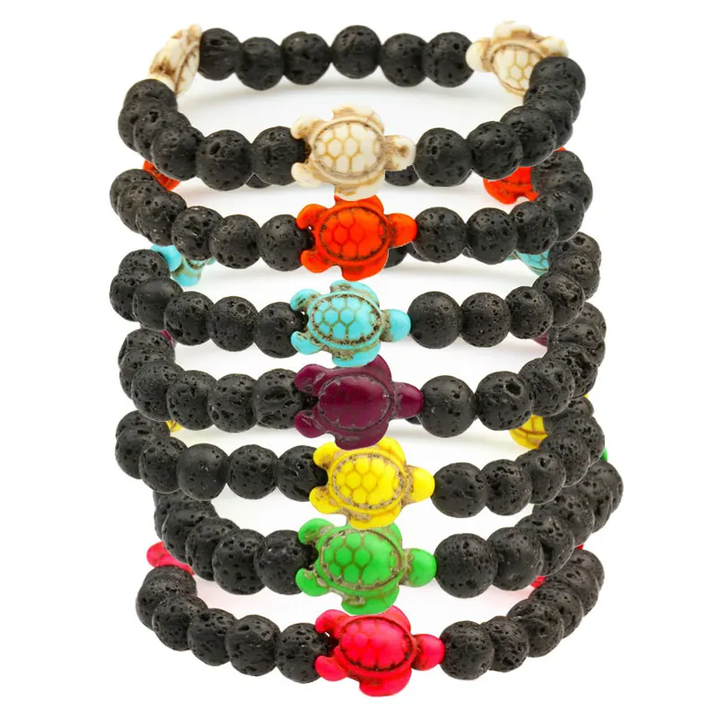 

Lava Stone Beads Bracelet Turquoise Turtle Bracelet ST095, As the pictures