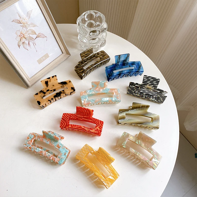 

Wholesale colorful claw clips ponytail Korean large cellulose acetate rectangle claw clips