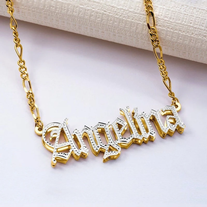 

Hip hop Alloy Design Necklace double layer Necklace personalized plating double color custom name necklace, Gold/silver/pink