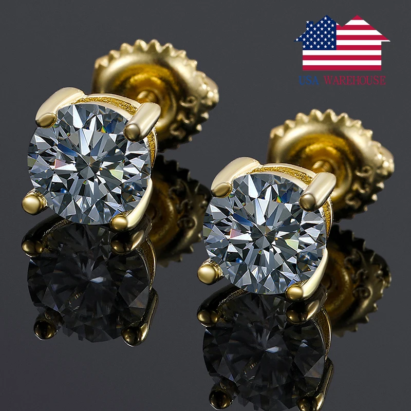 

Dropshipping 7 Days Fast Delivery Hot Sale Classic 925 Sterling Silver VVS Moissanite Diamond Women Stud Earrings, White gold/gold/rose gold