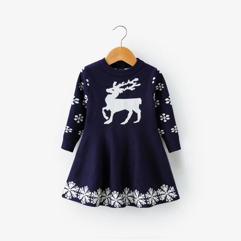 

Children clothing Christmas party knitting long sleeve knit winter kids girls sweater dresses