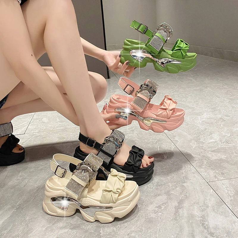 

2023 High Heels Sexy Open-toed Sandals Chunky Sandals Women Wedge Increased Platform Shoes Ladies Beach Summer Sandalia