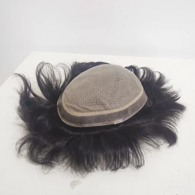 

Top Quality Silk base Full Hand Tied wIth PU Side Human Hair Topper Men Toupee