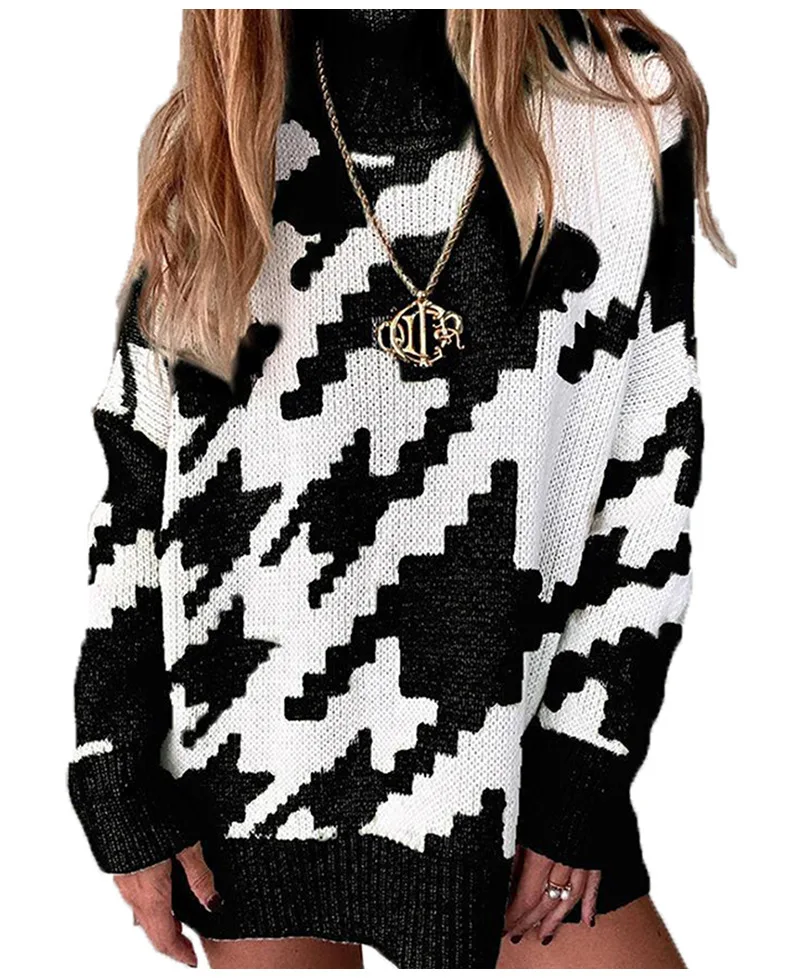 

High-Quality Women Turtleneck Thick Contrast Color Crew Neck Long Sweater Hoodies, Customized color