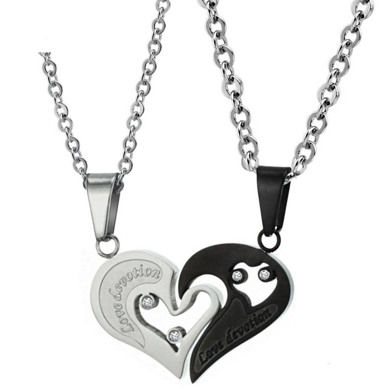 

Stainless Steel Cross Pendant Necklace with Black Heart Gold-Plated Zirconia Pendants Couples Ladies Valentine's Day Gift