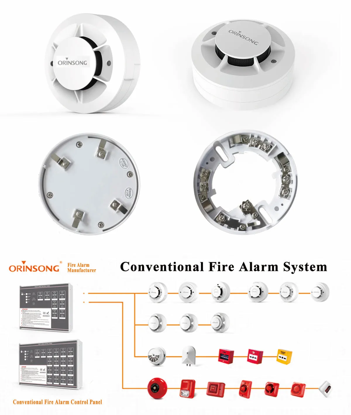 Smoke Alarm System Conventional Photoelectric Fire Alarm Somke Detector ...