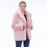 

2019 Wholesale Winter Women Ladies Faux pink rabbit Short Pile Fur Jacket Coat