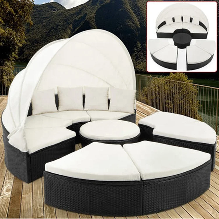High Quality Rattan Garden Day Beds With Canopy Bench Leisure Relax Bed
