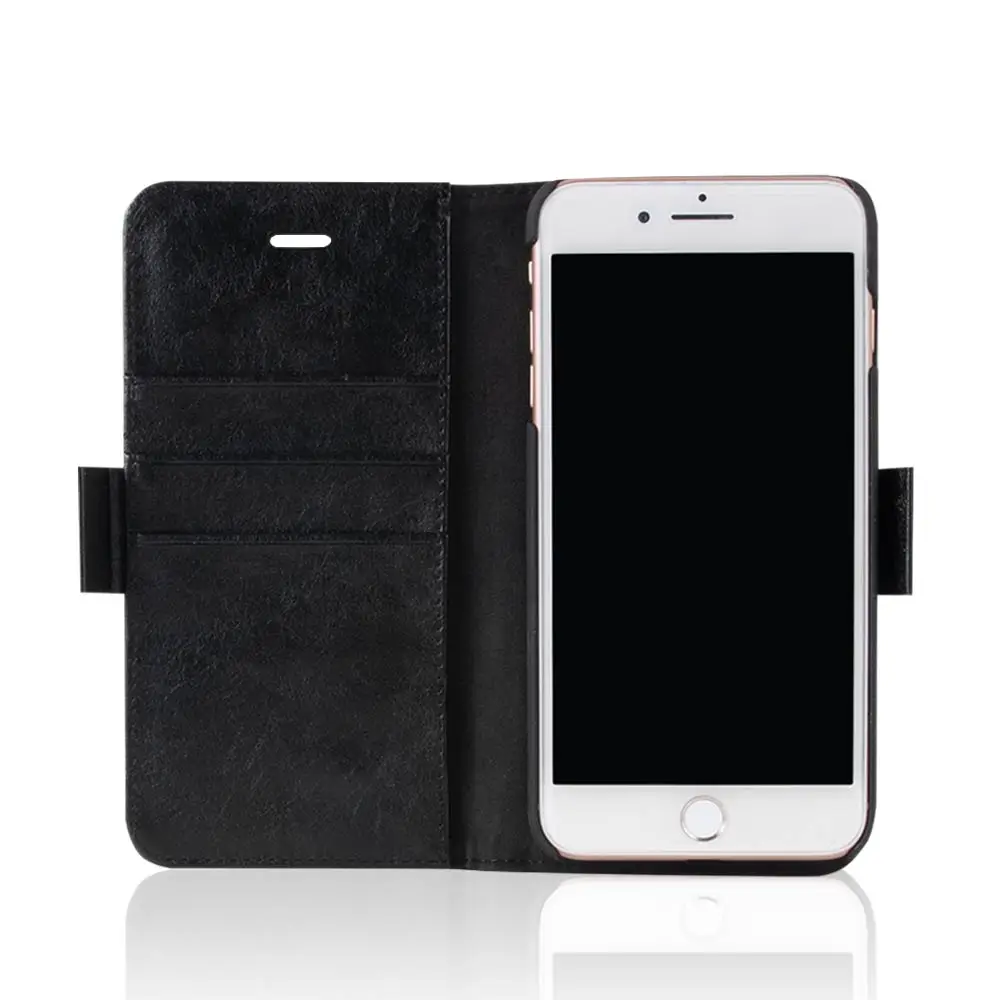 

In Stock Leather Flip Wallet Mobile Phone Case For iPhone 7/8 Plus PU Leather Book Flip Cover With Packaging, Black