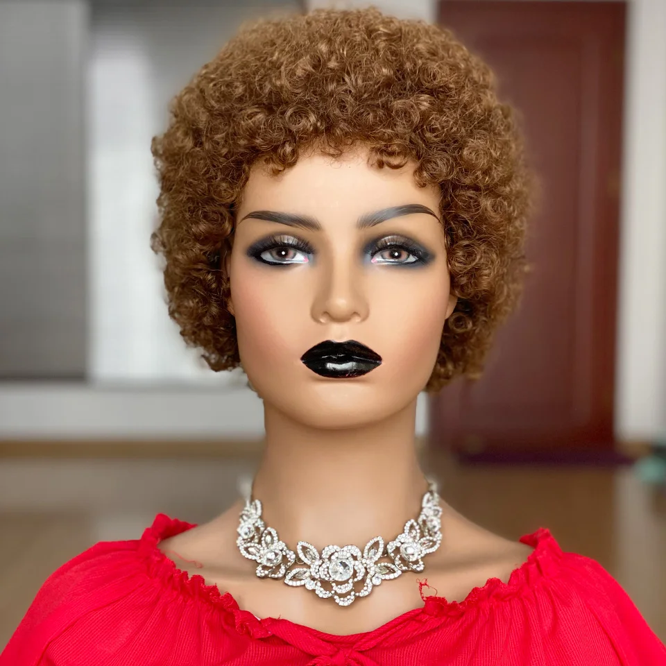 

Short Afro Kinky Curly Wig Pixie Cut Wigs Brazilian Remy Hair Afro Puff Curl Human Hair Wigs For Women Full Mahine Made