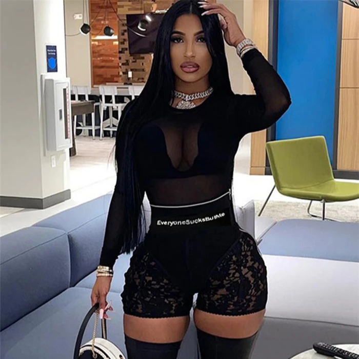 

B4731-sexy clothes for women 2021 patchwork black lace shorts women mesh shorts