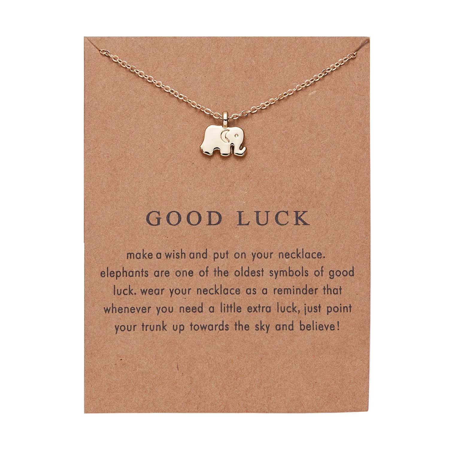 

2021 Friendship Gift Good Luck Elephant Pendant Chain Necklace with Message Card Gift Card