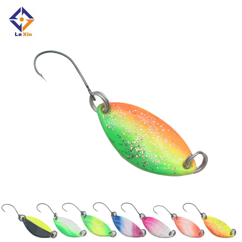 

8 Multi colors Copper Zinc Alloy Metal Spoon Fishing Lures Spoon Sequin Paillette Fishing Baits with Maruseigo Hook, 8colors