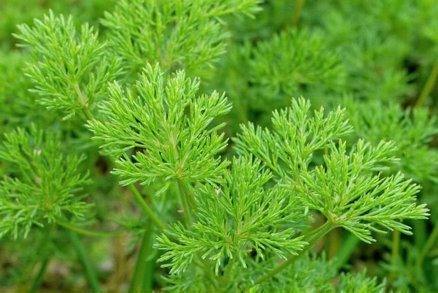 Fresh dill weed growing in garden with detailed leaf structure