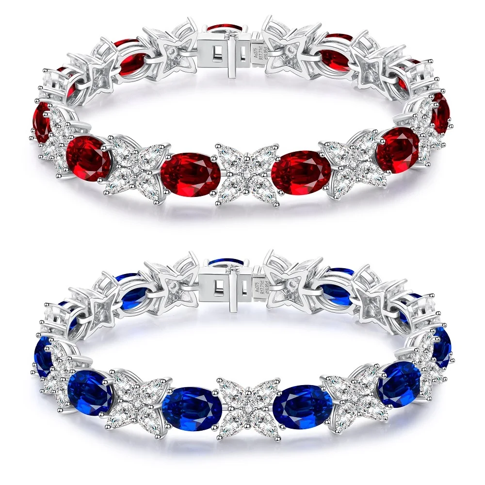 

2021 Anster Luxury Jewelry Lab Grown Emerald Ruby Sapphire Gemstones Diamond 9k Gold Fashion Bracelet, Blue, red, green, white