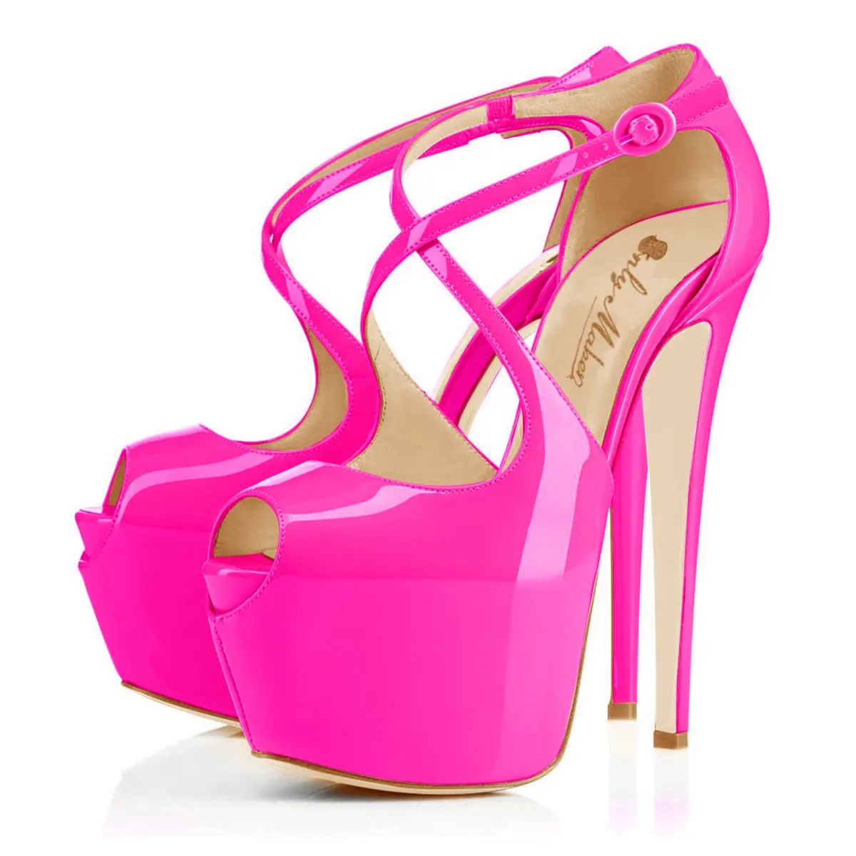 

Criss Cross Peep Toe Platform High Heels Sandals Chinese factory professional hand-made women shoes, Pink
