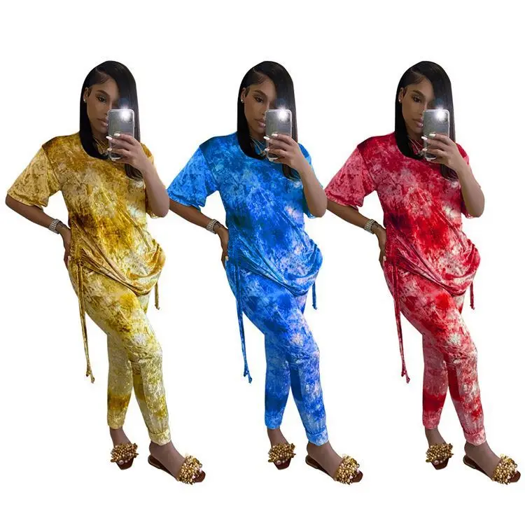 

2020 Wholesale Fashion Tie Dye Tracksuit Two Piece Pants Set Womens 2 Piece Outfit