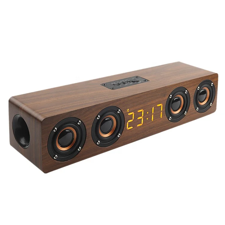

top seller bass HI-FI time screen loud subwoofer table wooden wireless boombox portable speaker, Yellow brown