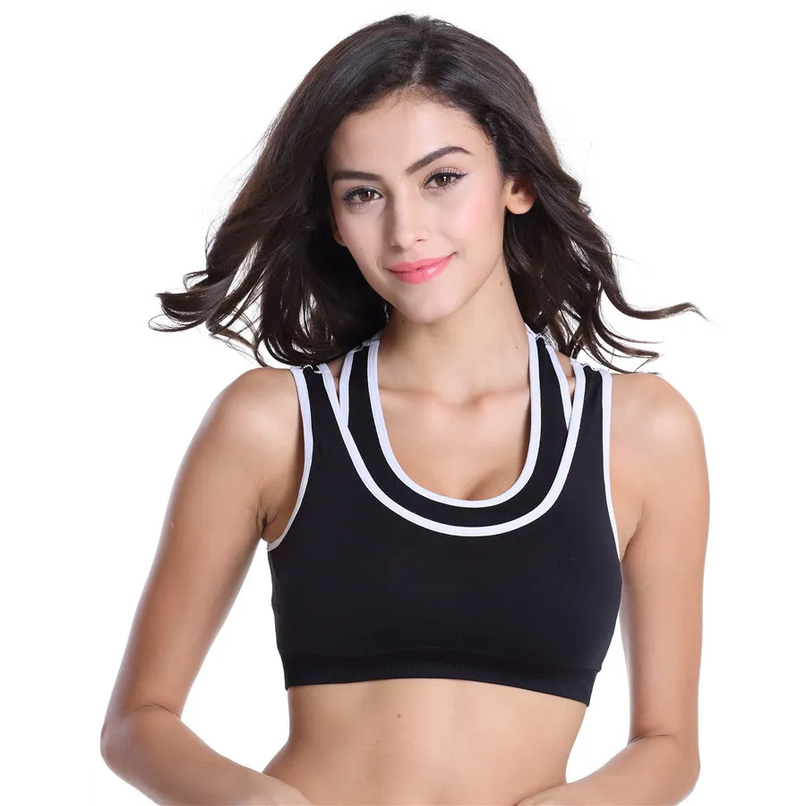 

Top Active Wear Ladies Breathable Seamless Hollow Yoga Bra Women Wireless Two Pieces Sexy Running Sport Bra, White, pink, purple, green, black, grey