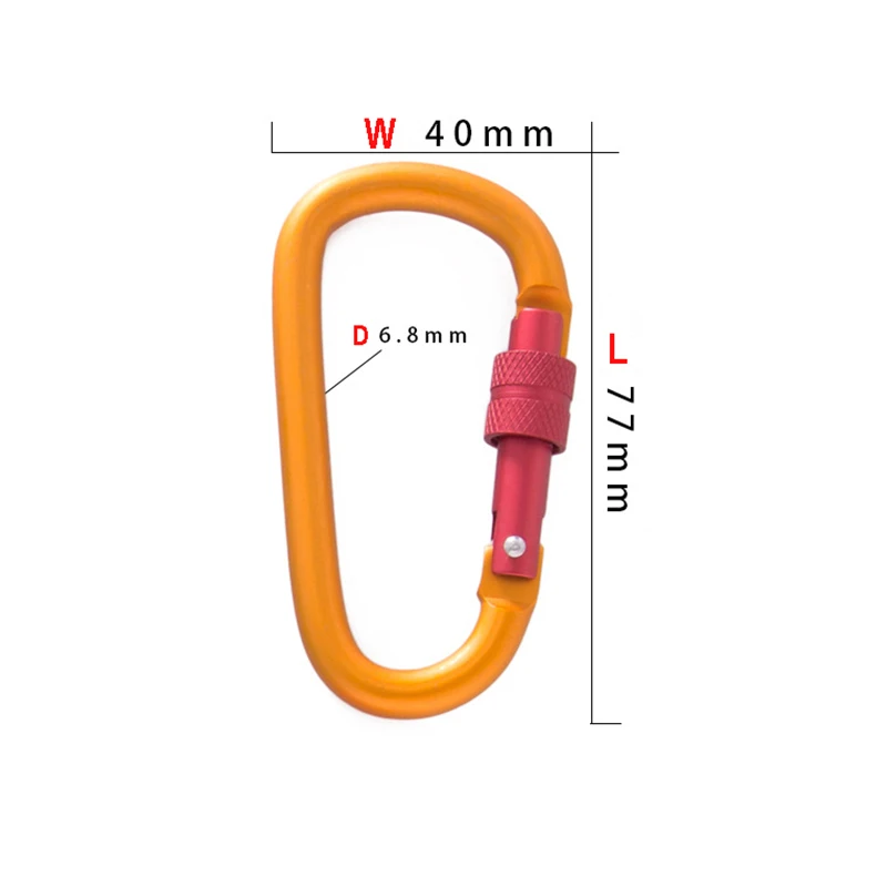 High Quality Large 8CM D Shape Matte Duotone Carabiner Aluminum Locking Rock Climbing Carabiner Clips For Outdoor Sport