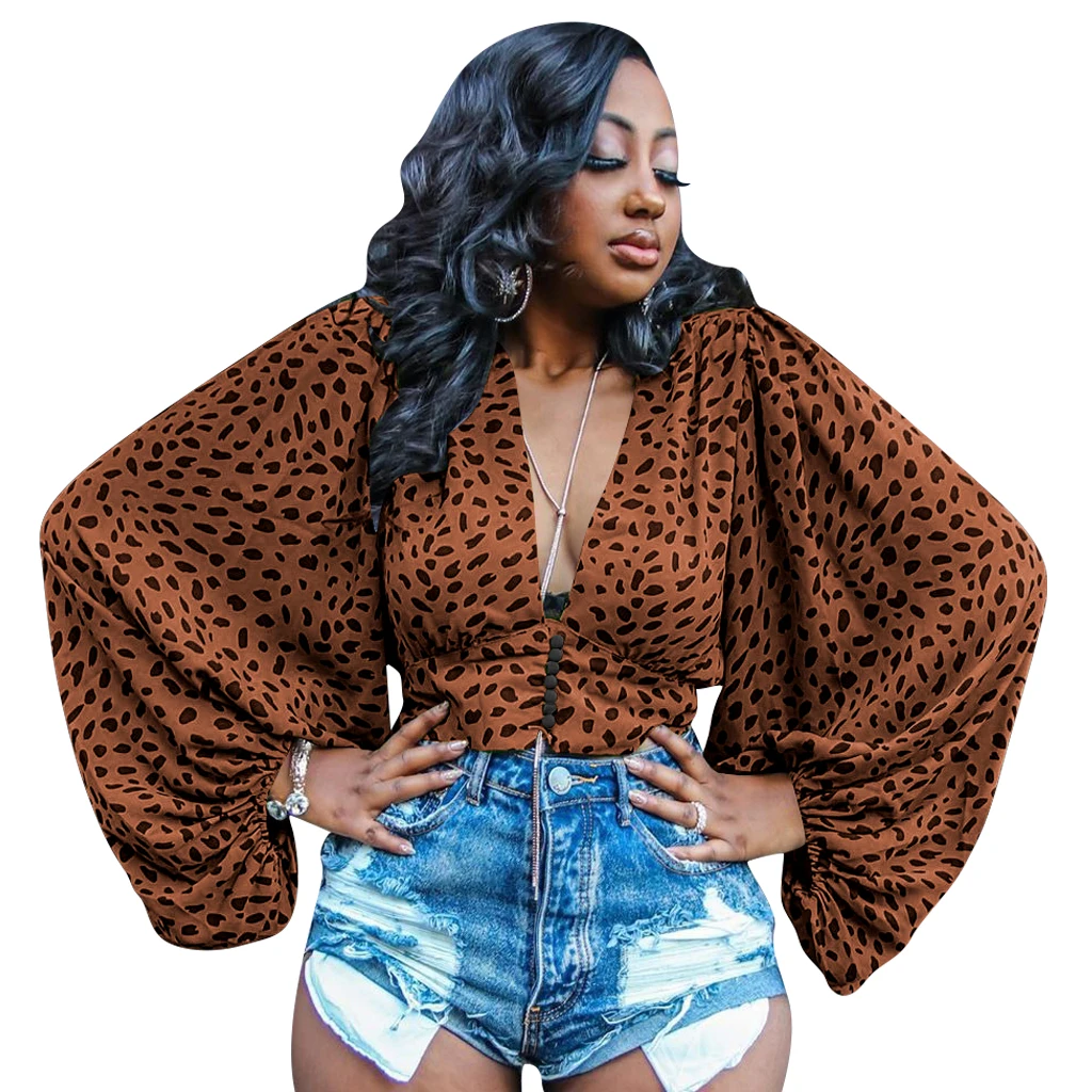 

leopard long sleeve chiffon t-shirt sexy top blouse women chiffon top