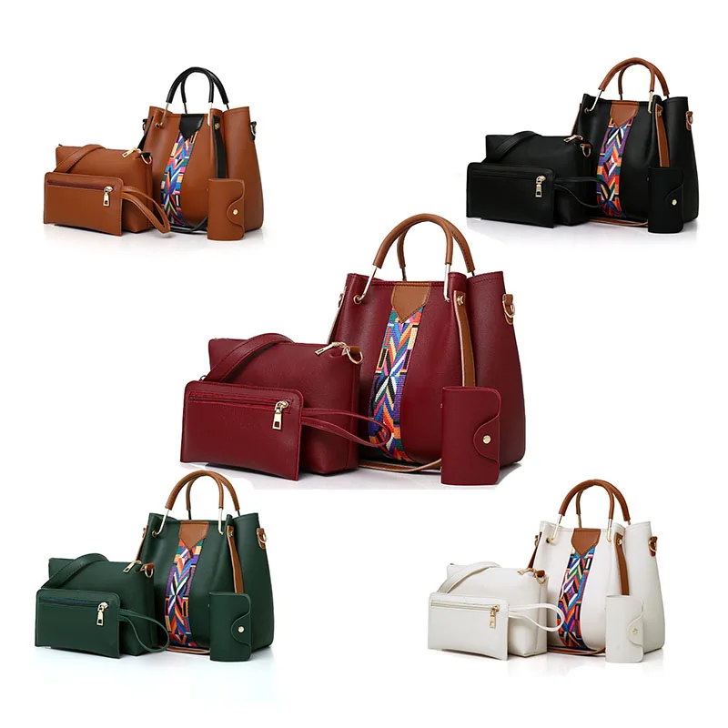 

Large-Capacity Lichee Print Bolsos Para Mujer 4 Piece Suit Women Leather Handbags Pu Leather Handbag Sets