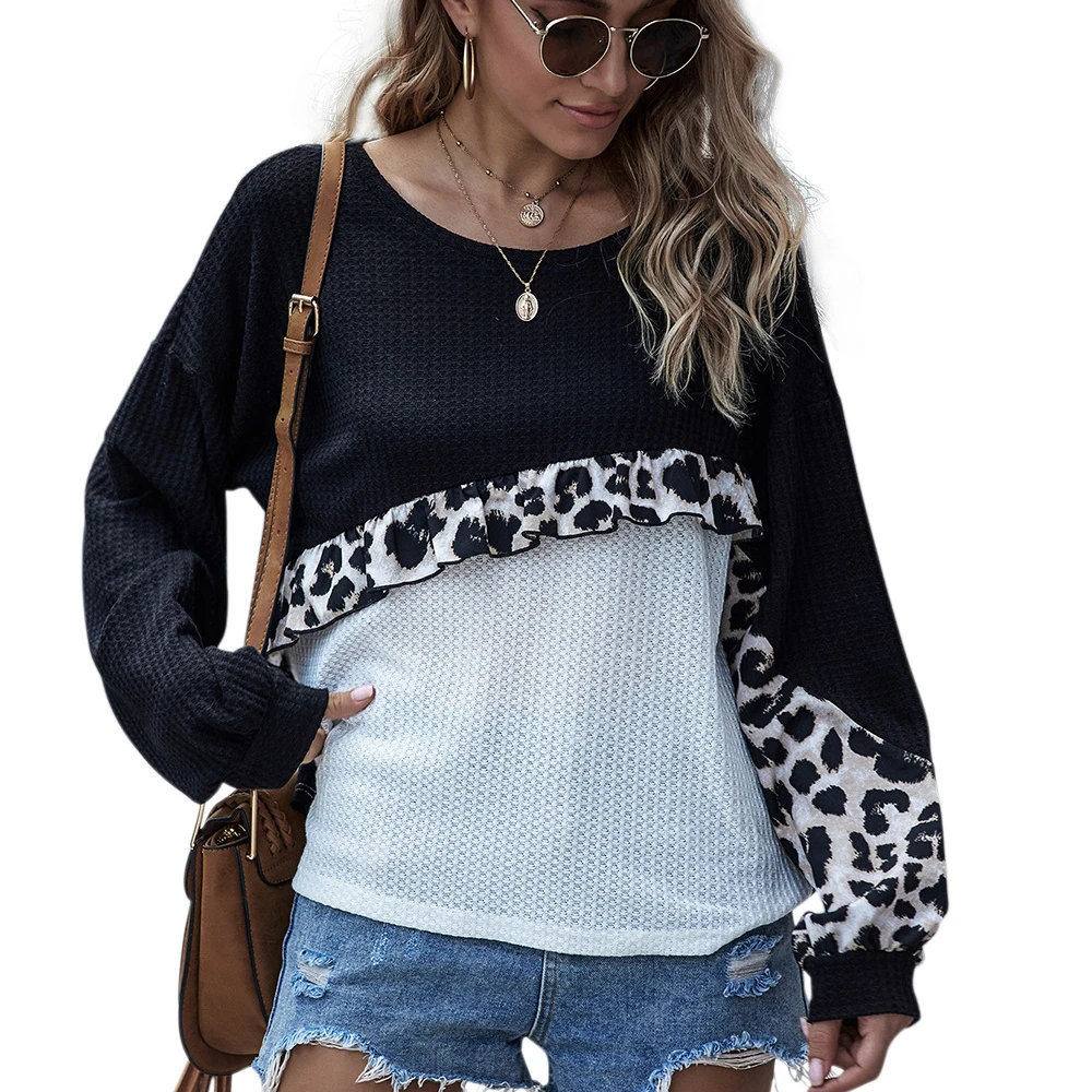 

2020 New Arrivals Autumn collection women o neck Long Sleeve Contrasting fashion ladies top blouse