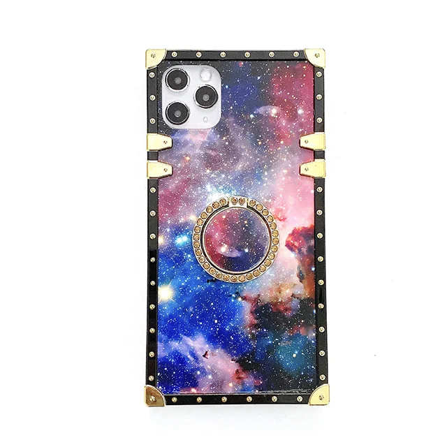 

The new square popular logo in 2021 is suitable for iPhone12 colorful starry and bright phone case with stand