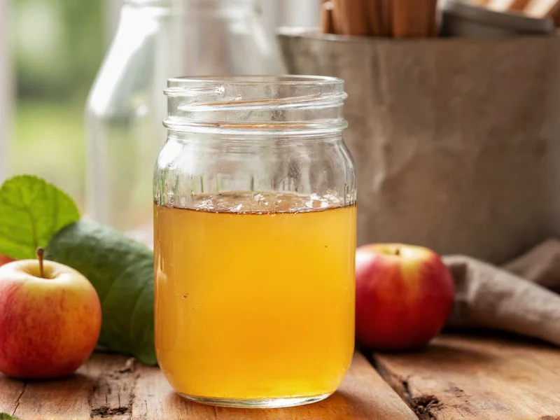 Homemade apple cider vinegar fermentation stages in glass jar